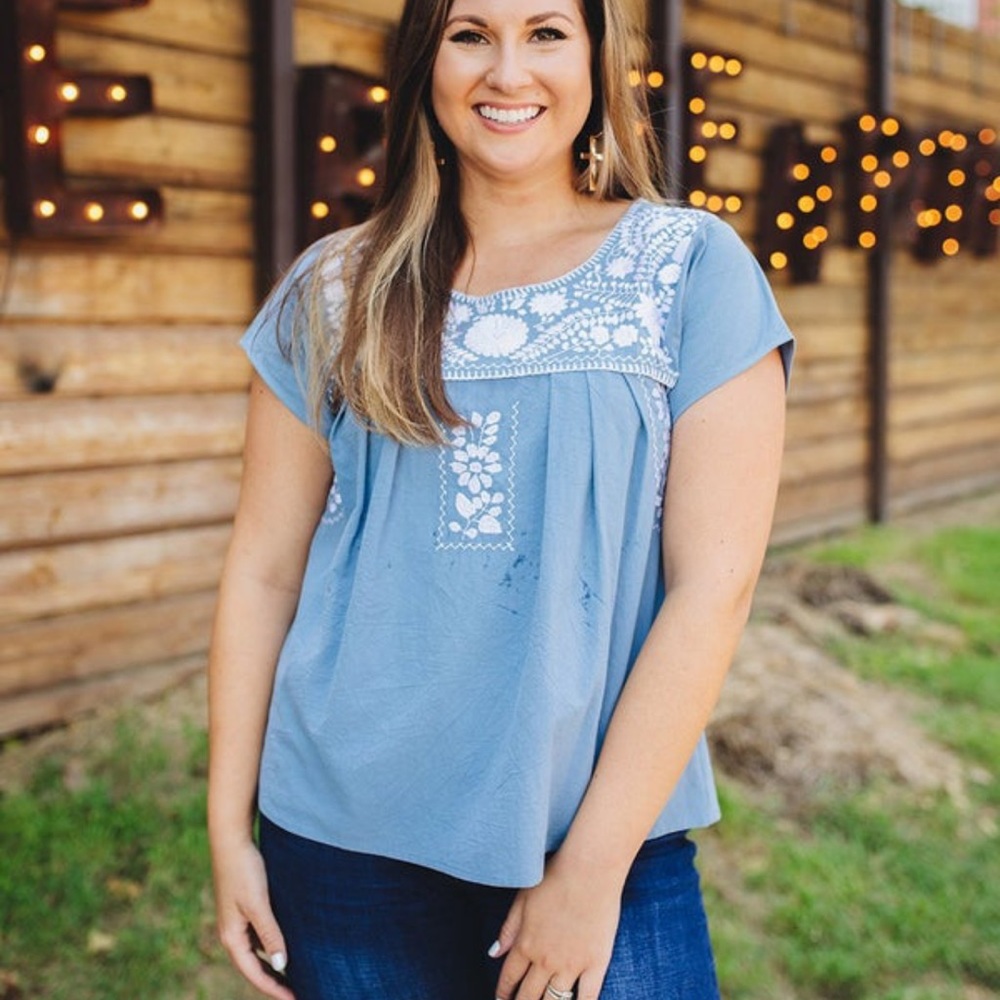 Buddy Love short sleeve embroidered top